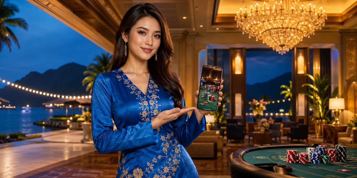 Pengguna wanita berbaju kurung menggunakan apl kasino 5w40 di Langkawi